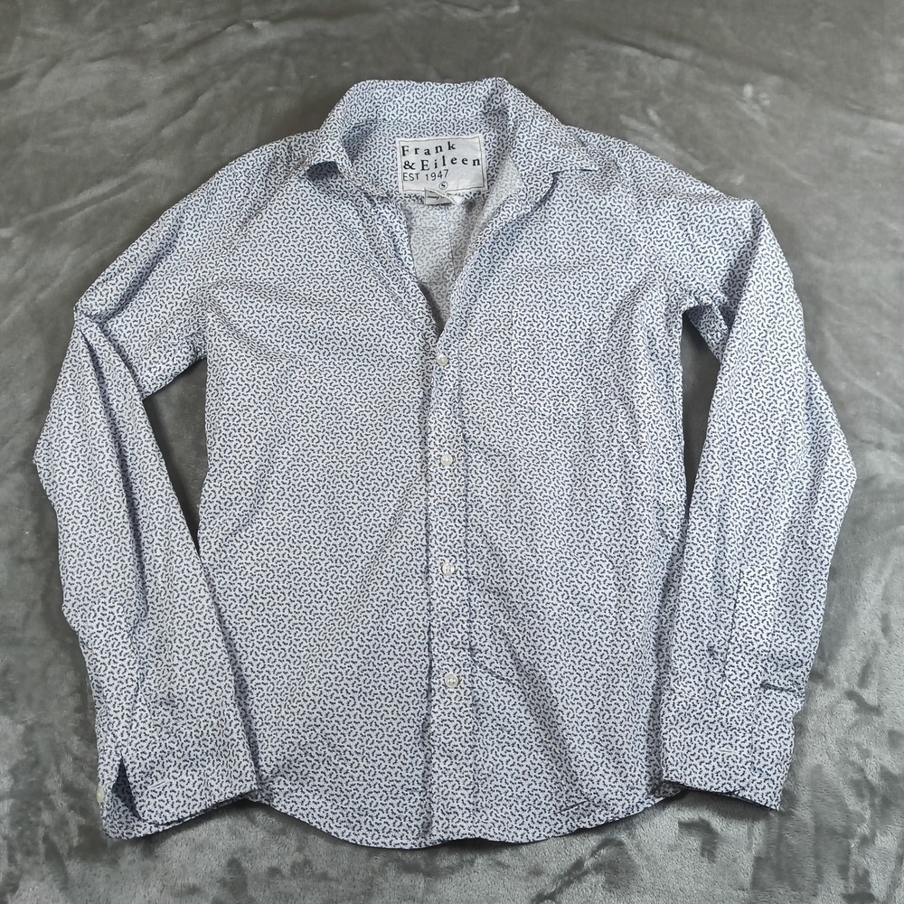 Frank Eileen Barry Shirt Womens Small White Blue Button Up Geometric‎ Pattern